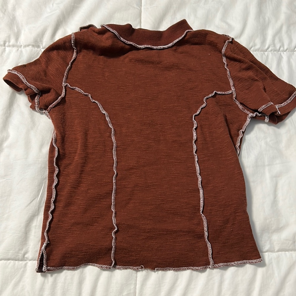 URBAN OUTFITTERS BDG KATIE SEAMED BABY BROWN TEE T-SHIRT